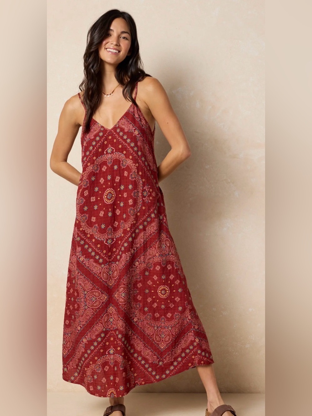 NATURAL LIFE Red Paisley V-Neck Maxi Dress